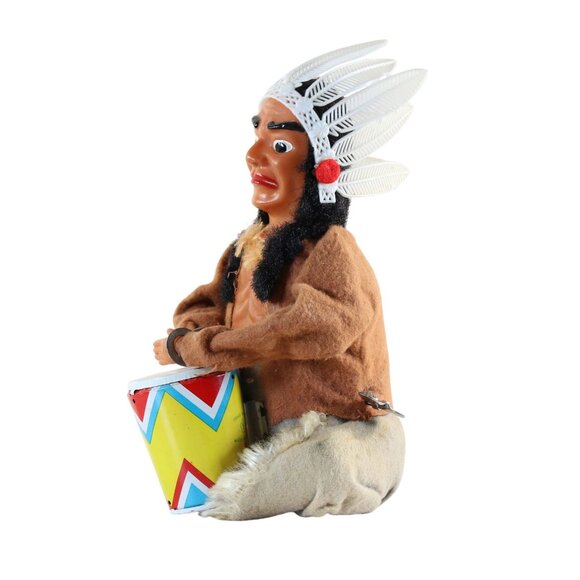 Tin Drumming Indian Chief Wind Up Toy Made In Japan Approx 7.5" Non Working Rare - Picture 2 of 8